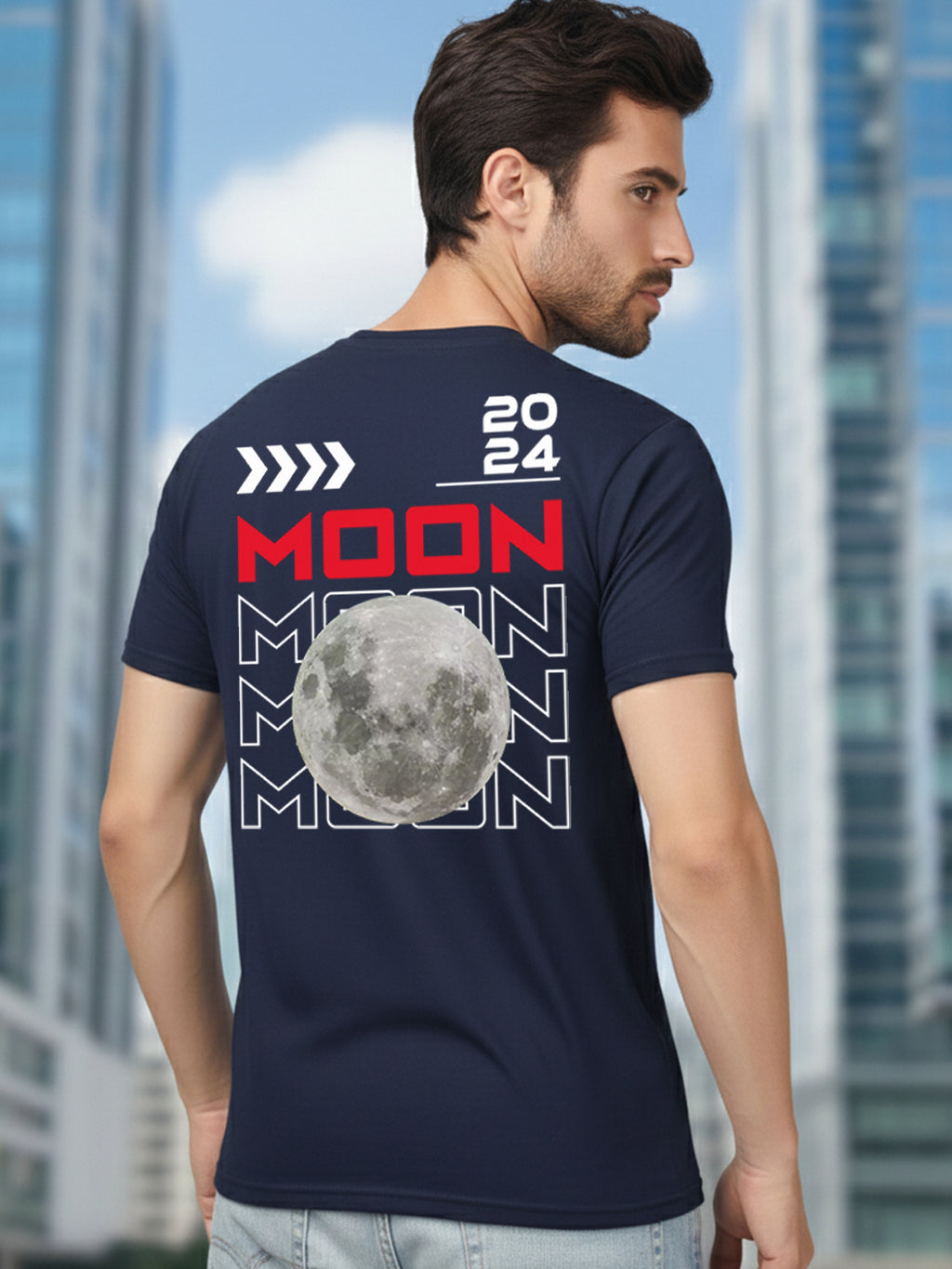 Greylongg Round Neck Nasa Design Printed T-Shirt.