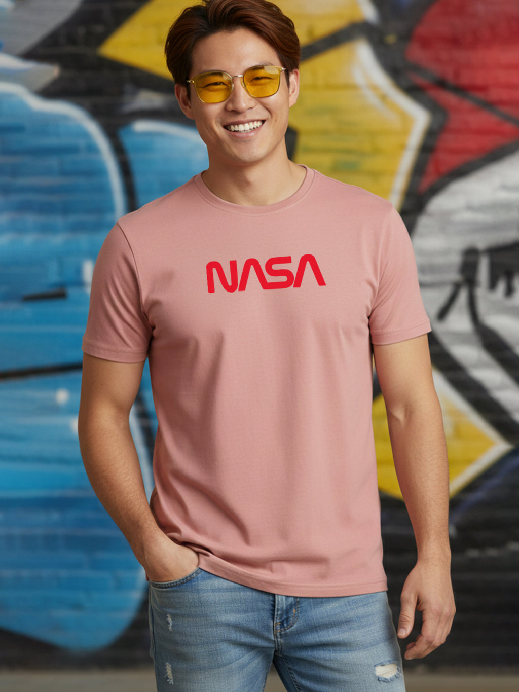 Greylongg Round Neck Nasa Design Printed T-Shirt.