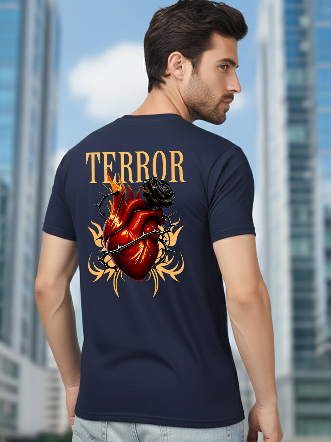 Greylongg Round Neck Terror Design Printed T-Shirt.