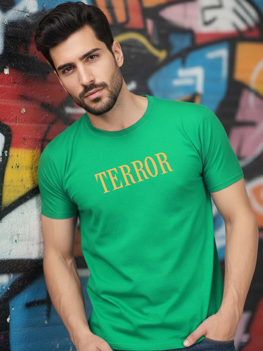 Greylongg Round Neck Terror Design Printed T-Shirt.