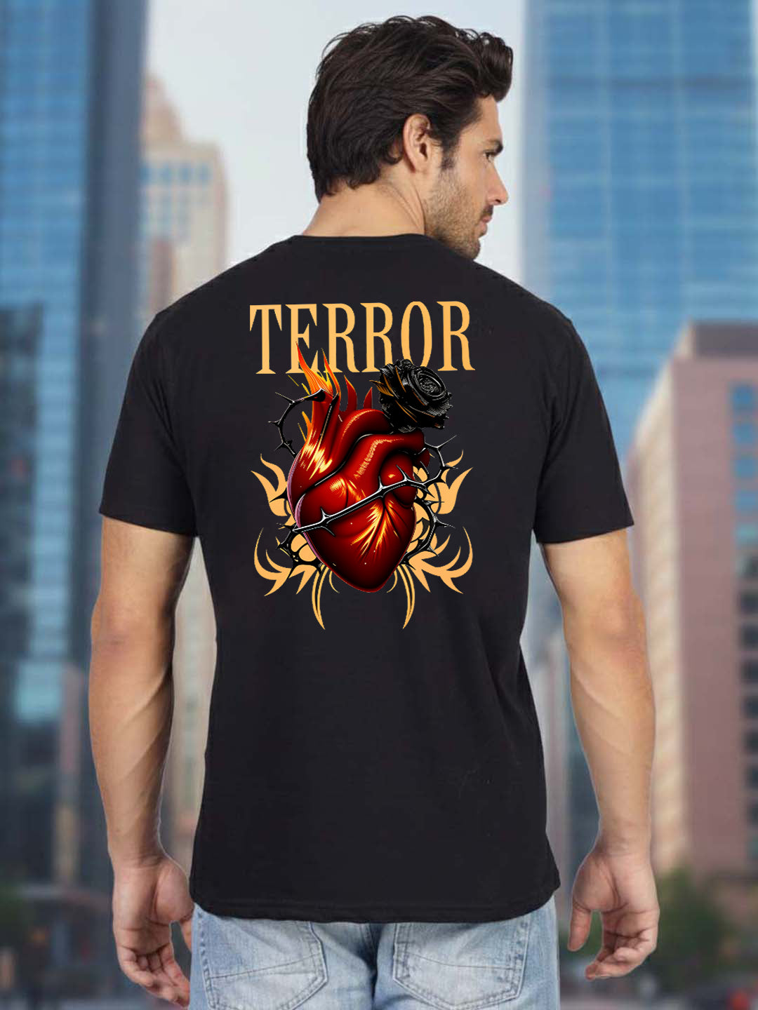 Greylongg Round Neck Terror Design Printed T-Shirt.