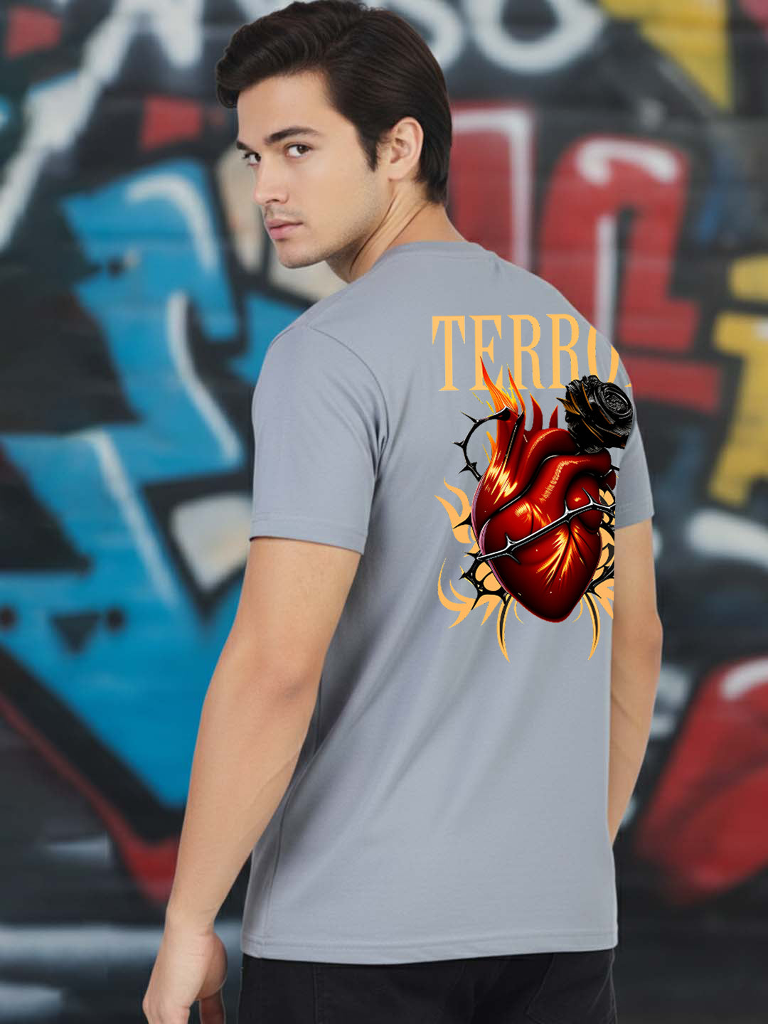 Greylongg Round Neck Terror Design Printed T-Shirt.