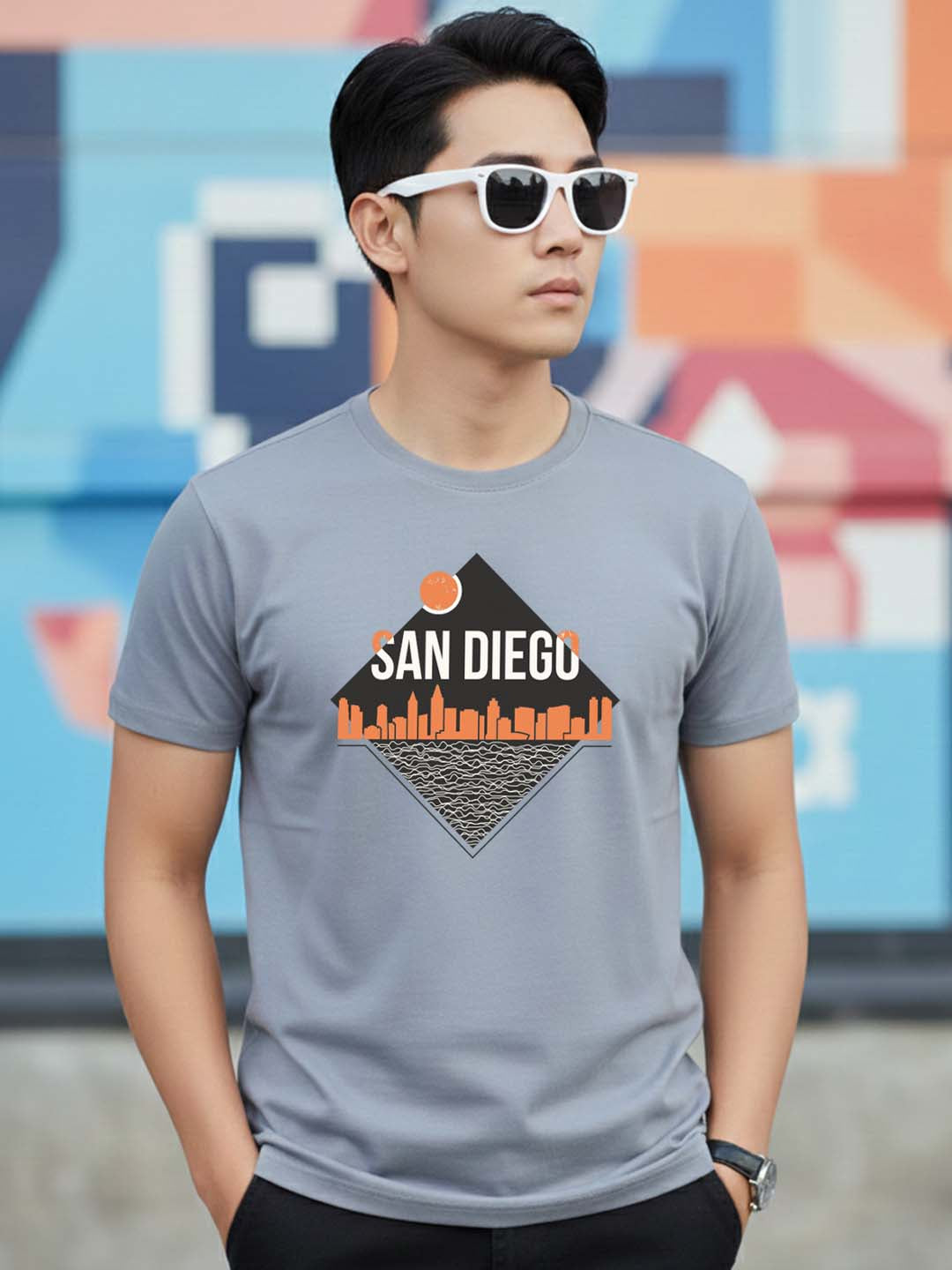 Greylongg Round Neck San Diego Design Printed T-Shirt.