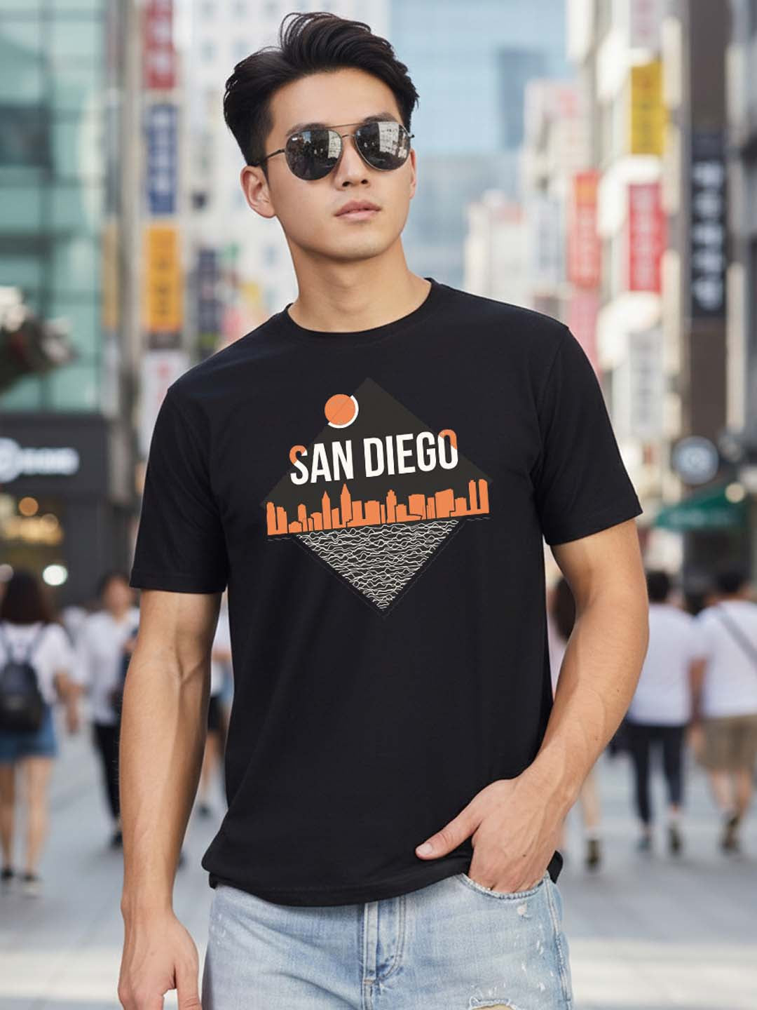 Greylongg Round Neck San Diego Design Printed T-Shirt.