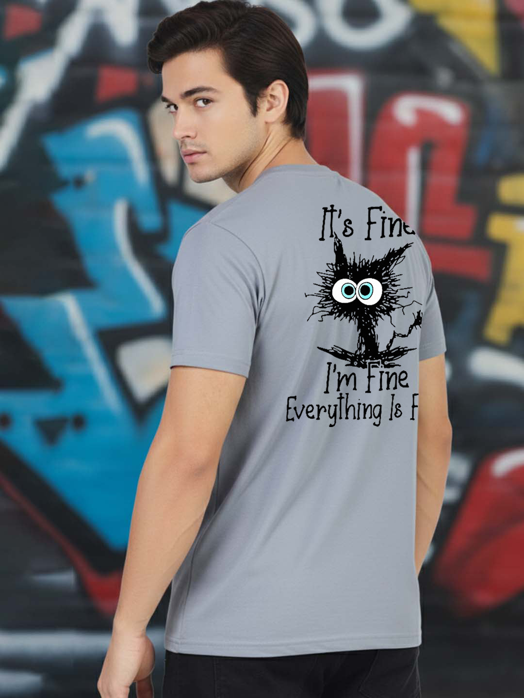 Greylongg Round Neck It's Fine Design Printed T-Shirt.