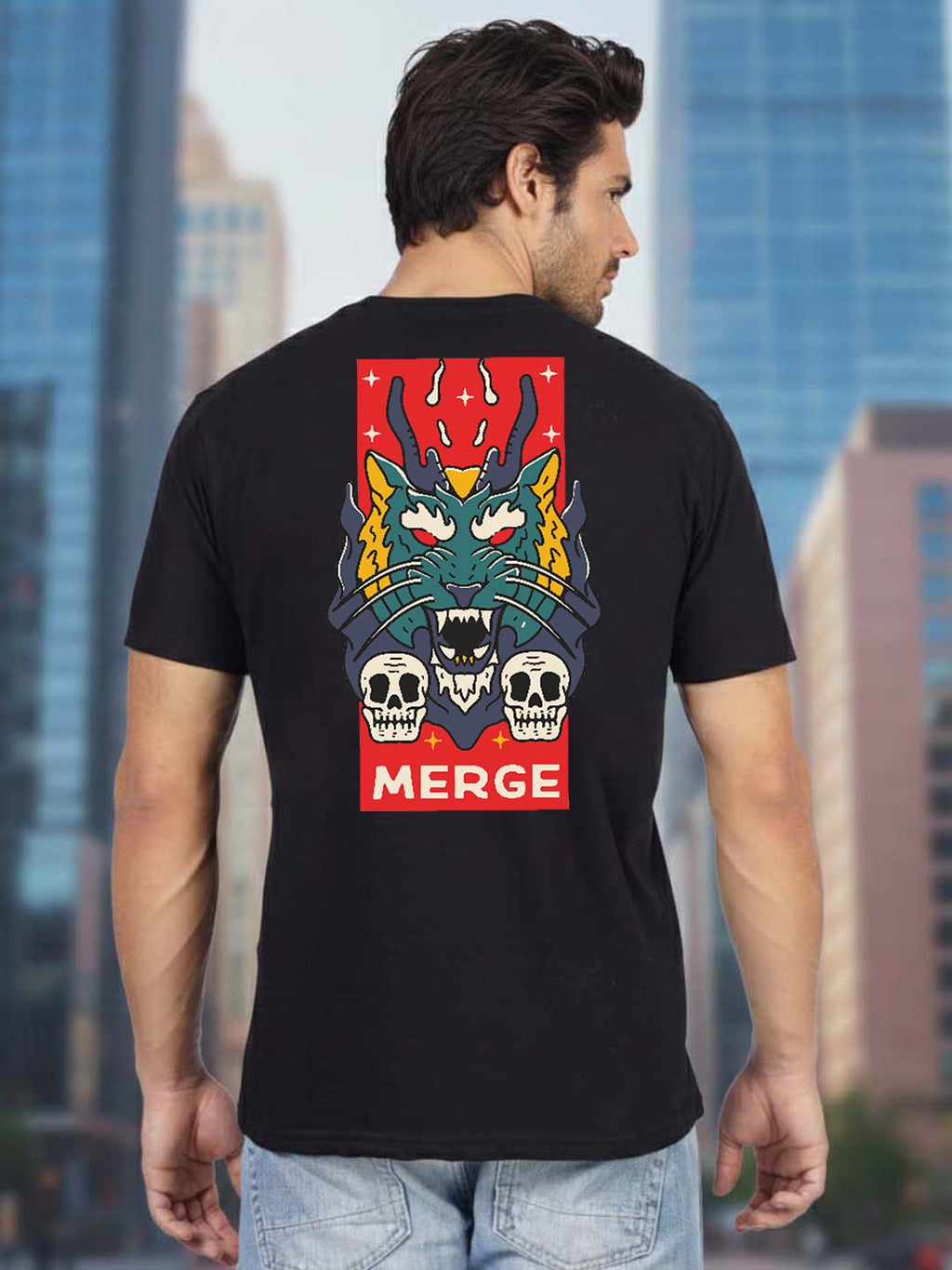 Greylongg Round Neck It's Gragon Design Printed T-Shirt.