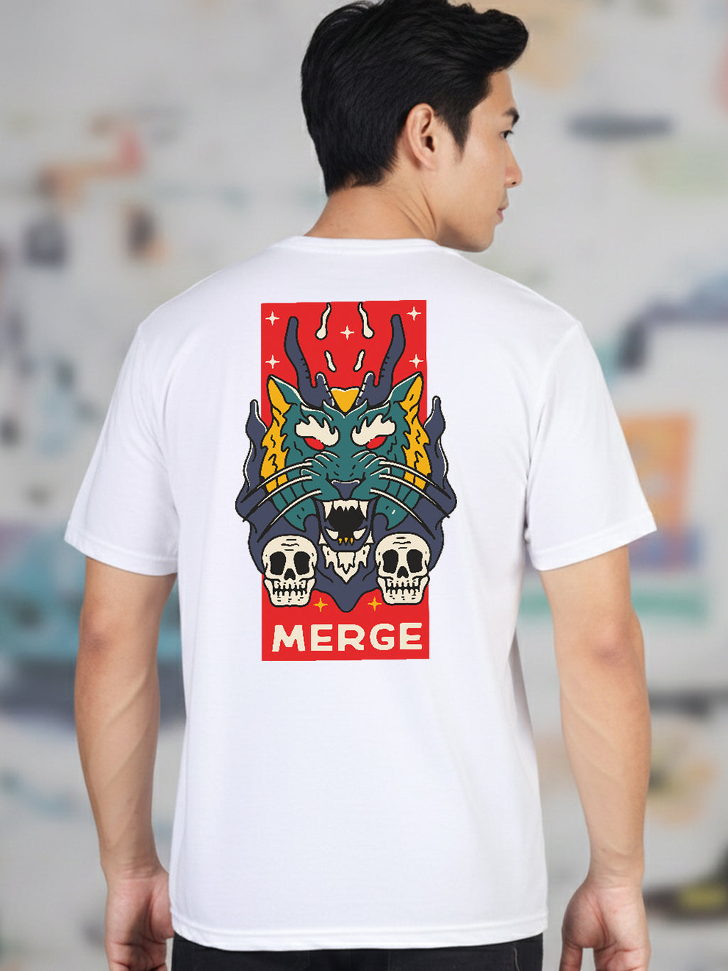 Greylongg Round Neck It's Gragon Design Printed T-Shirt.