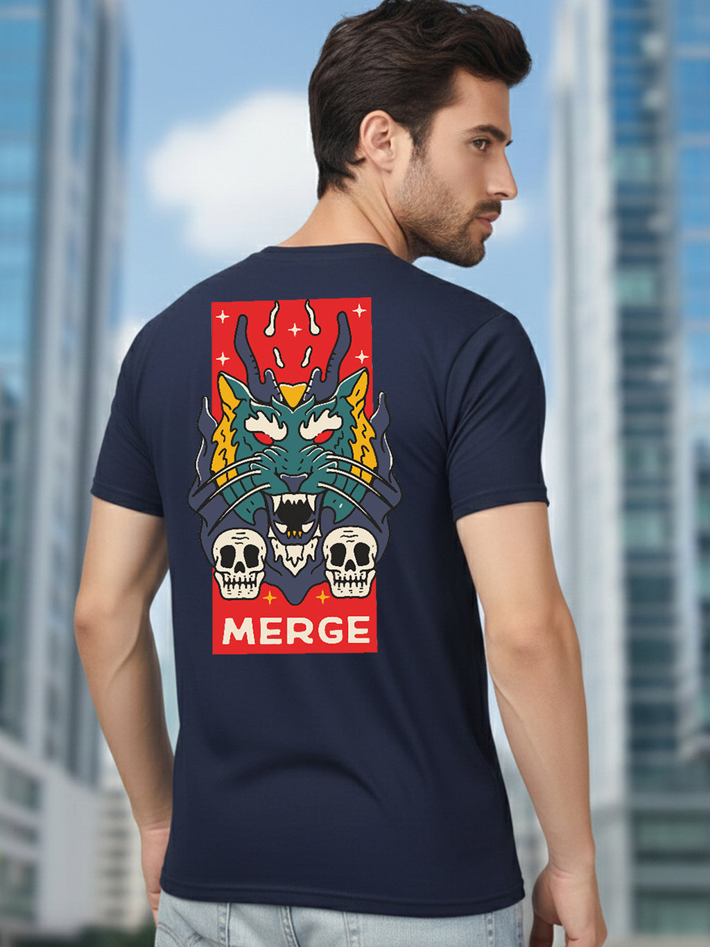 Greylongg Round Neck It's Gragon Design Printed T-Shirt.