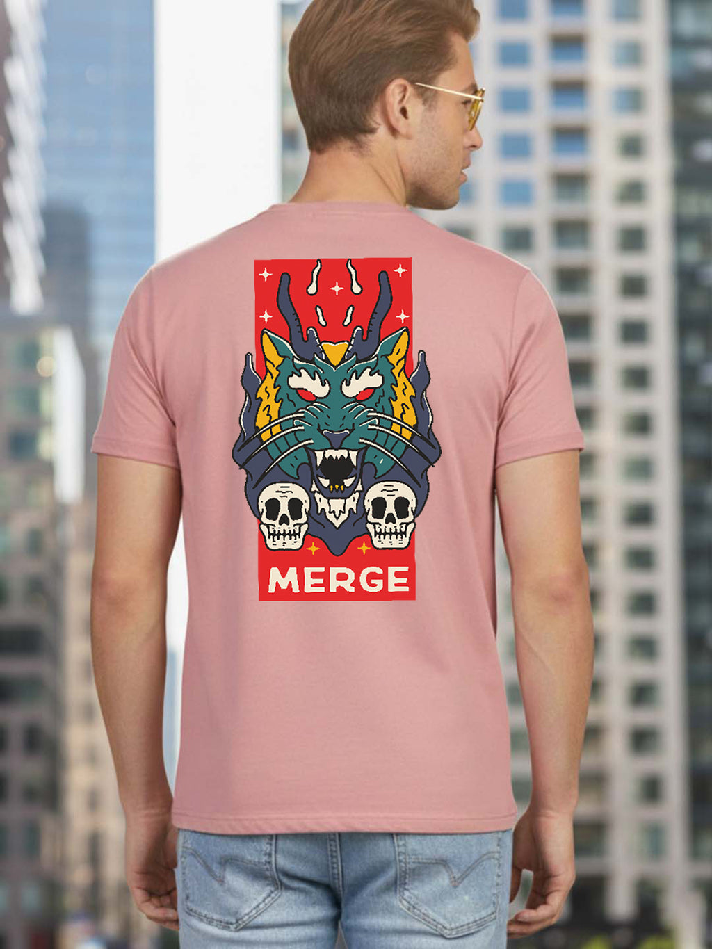 Greylongg Round Neck It's Gragon Design Printed T-Shirt.