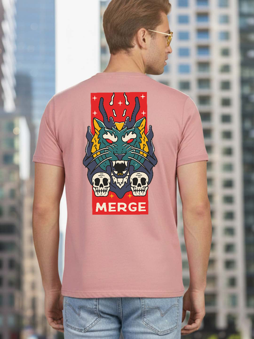 Greylongg Round Neck It's Gragon Design Printed T-Shirt.