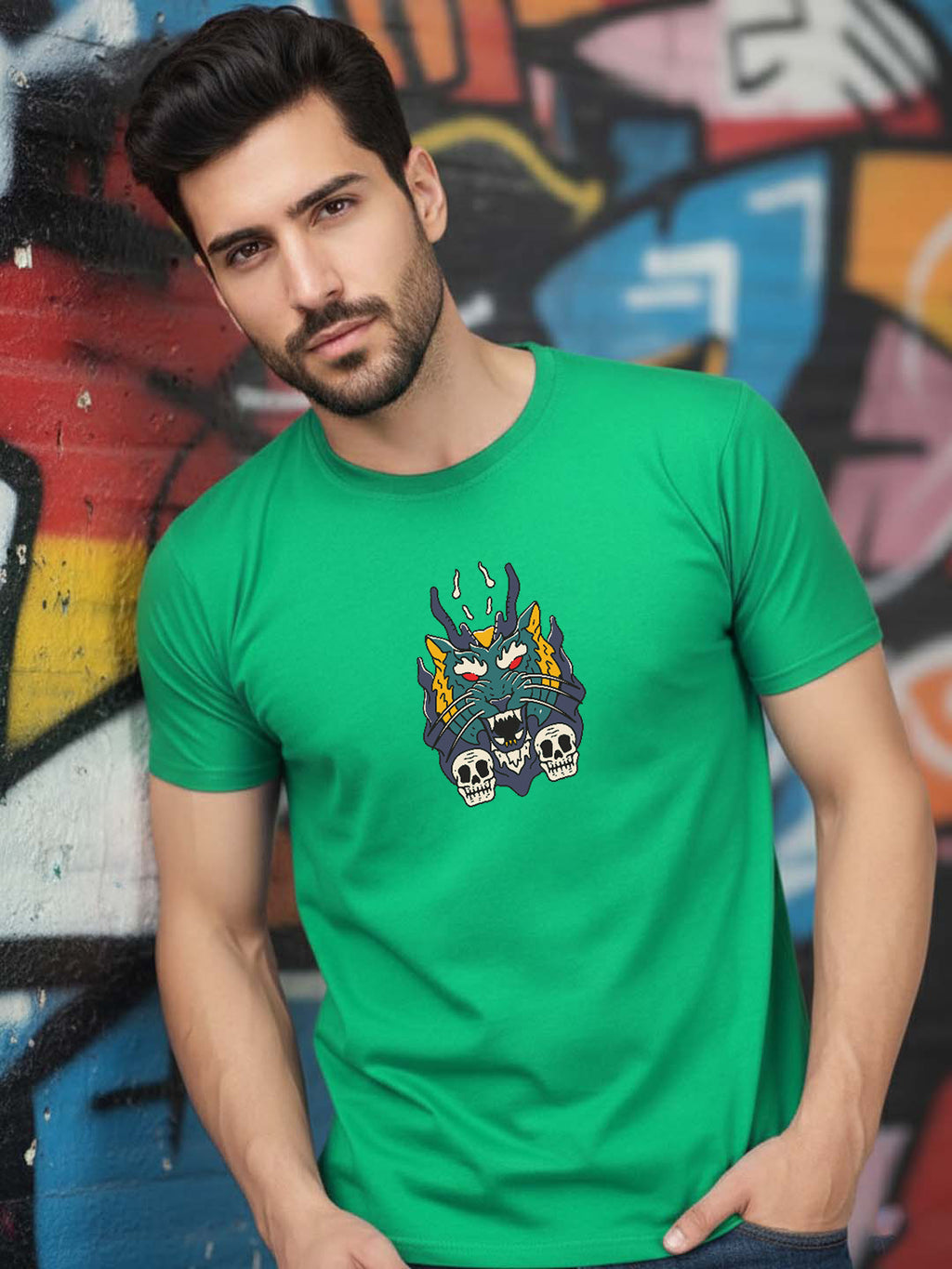 Greylongg Round Neck It's Gragon Design Printed T-Shirt.
