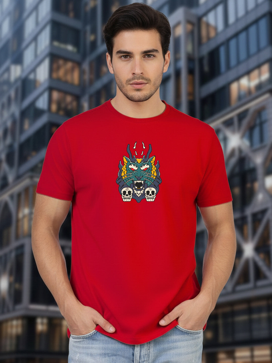 Greylongg Round Neck It's Gragon Design Printed T-Shirt.