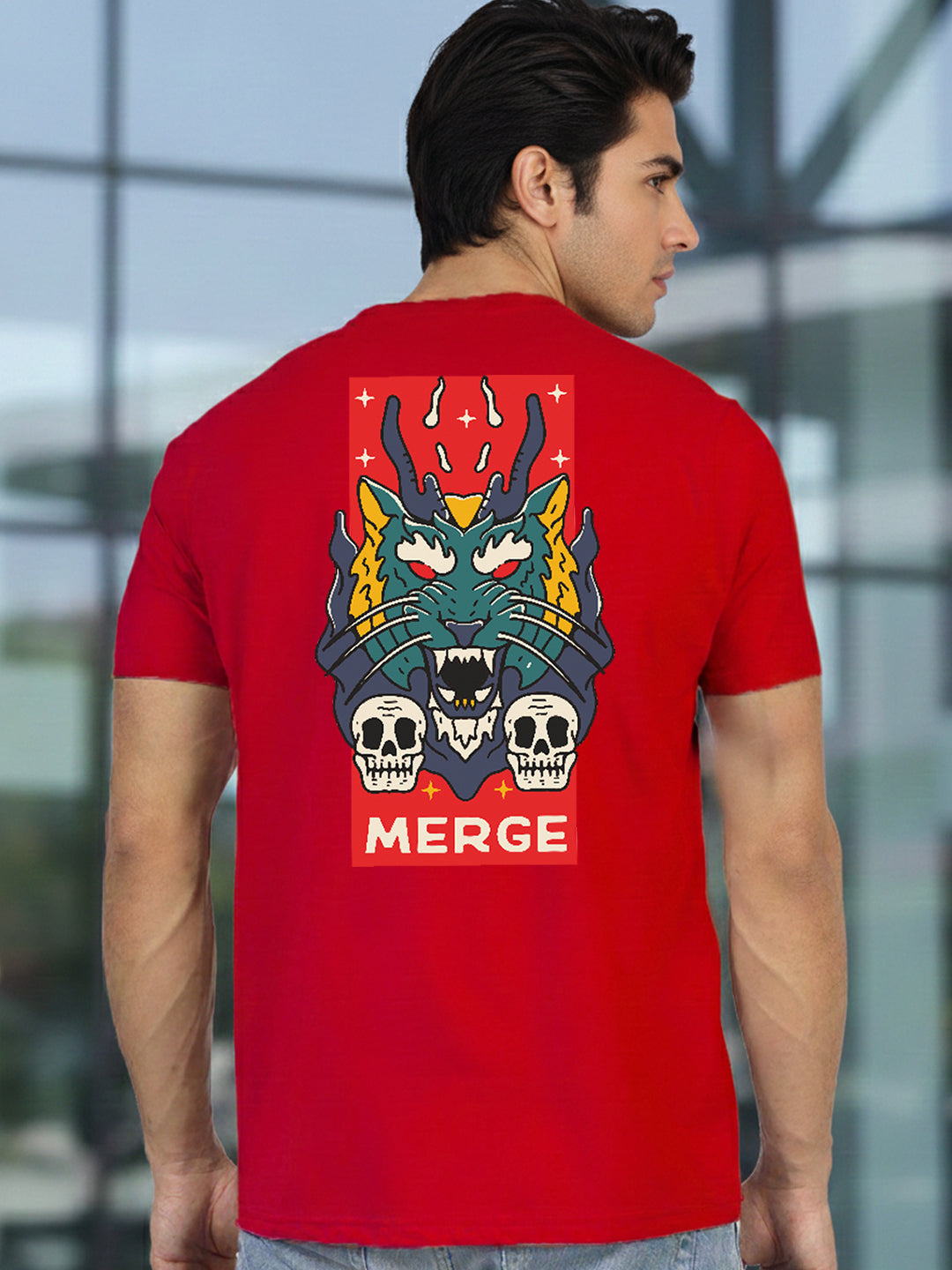 Greylongg Round Neck It's Gragon Design Printed T-Shirt.