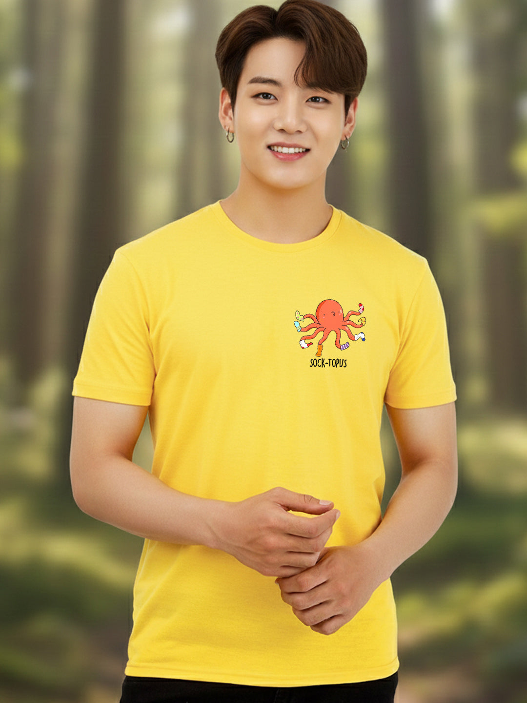 Greylongg Round Neck It's Octopus Design Printed T-Shirt.