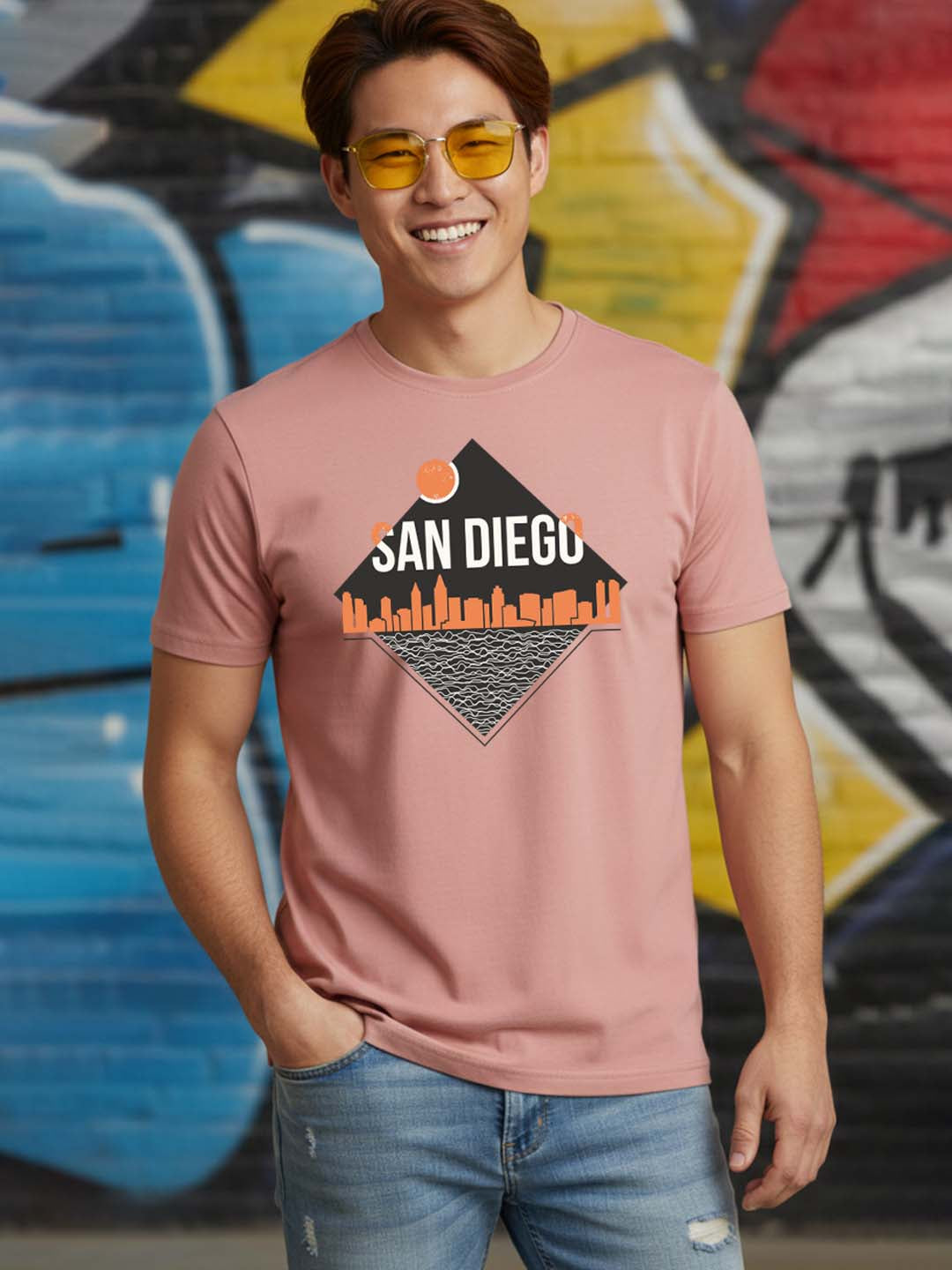 Greylongg Round Neck San Diego Design Printed T-Shirt.