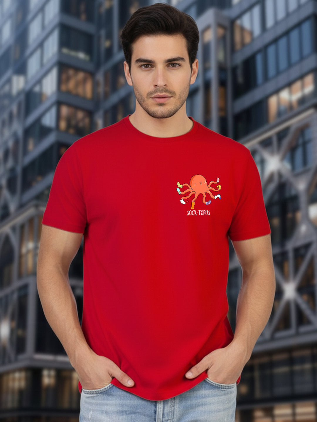 Greylongg Round Neck It's Octopus Design Printed T-Shirt.