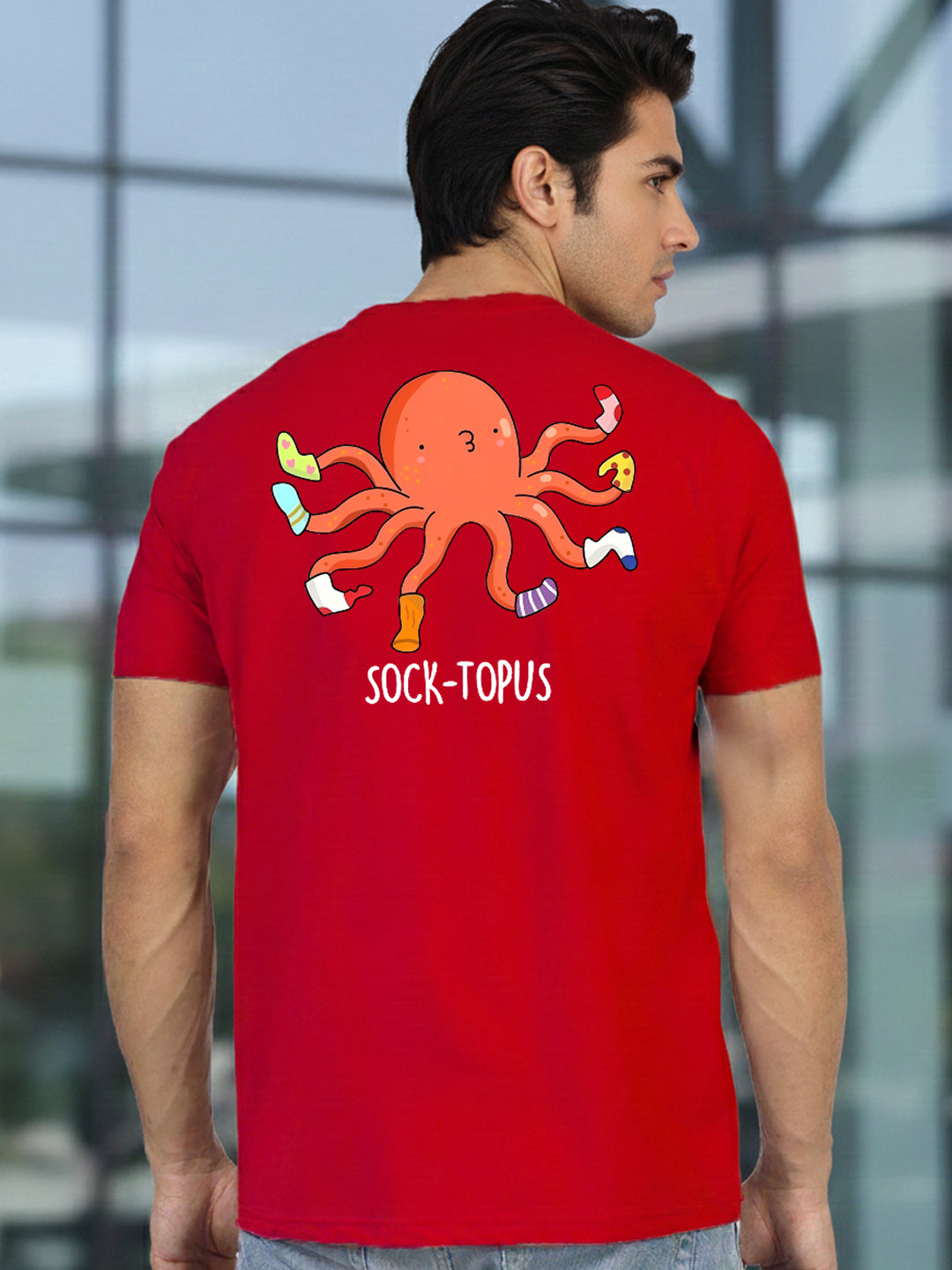 Greylongg Round Neck It's Octopus Design Printed T-Shirt.