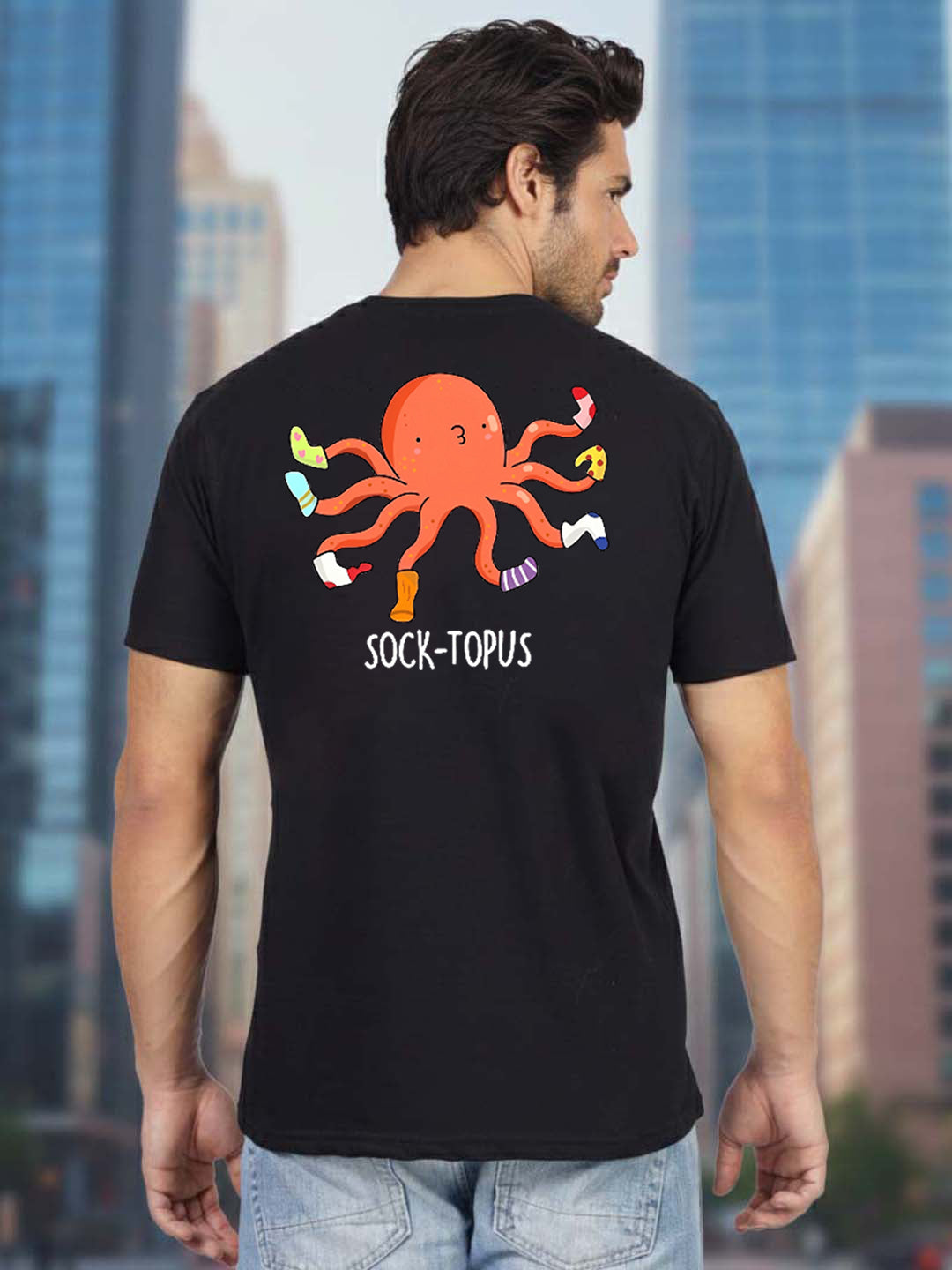 Greylongg Round Neck It's Octopus Design Printed T-Shirt.
