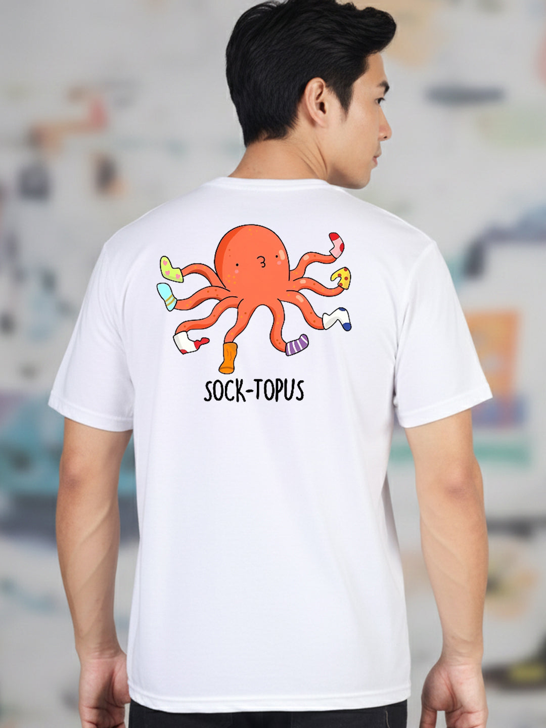 Greylongg Round Neck It's Octopus Design Printed T-Shirt.