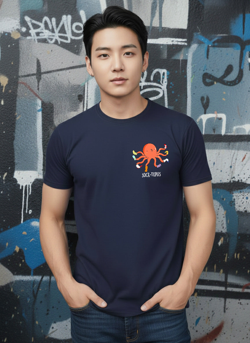 Greylongg Round Neck It's Octopus Design Printed T-Shirt.