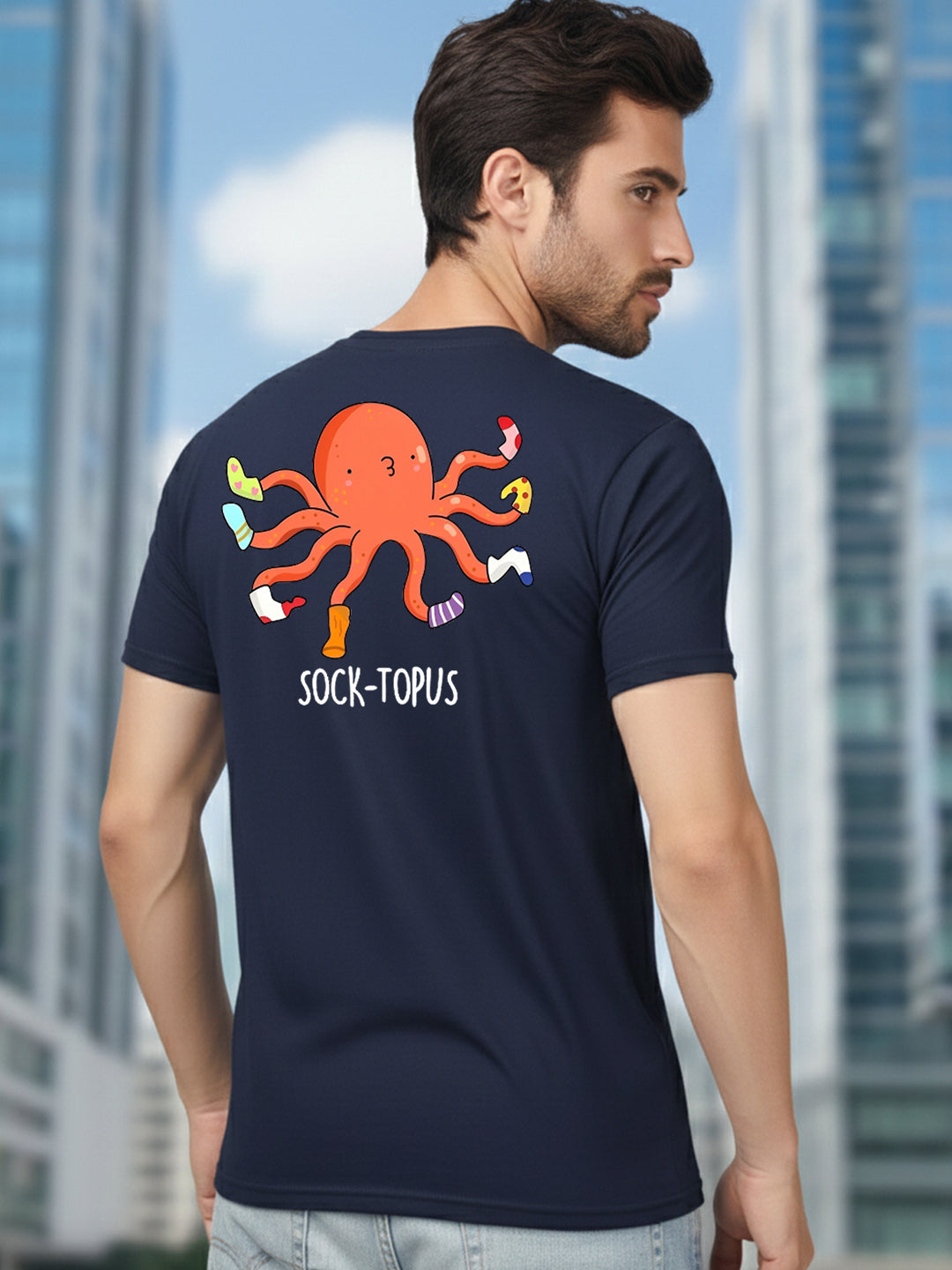 Greylongg Round Neck It's Octopus Design Printed T-Shirt.