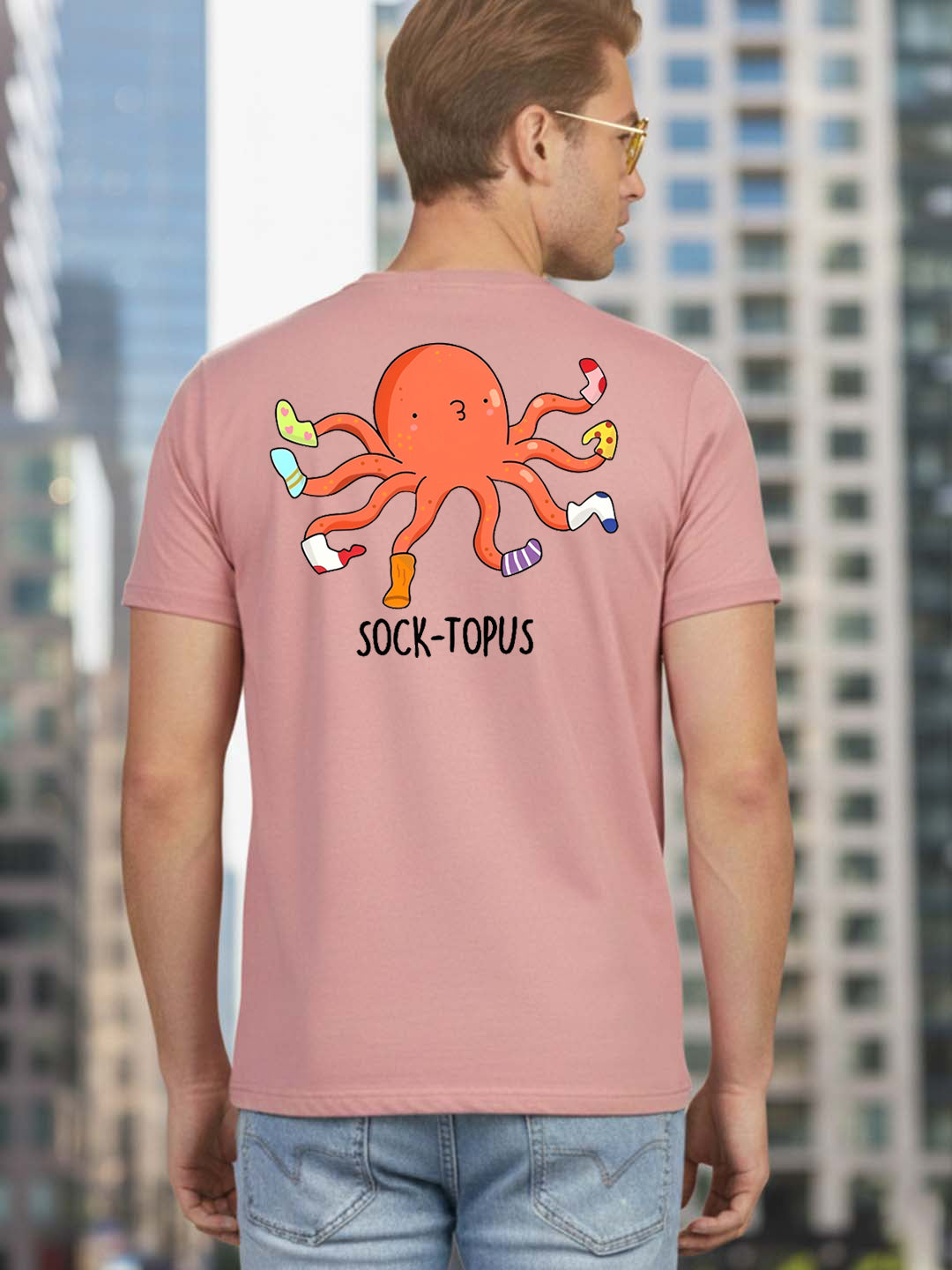 Greylongg Round Neck It's Octopus Design Printed T-Shirt.