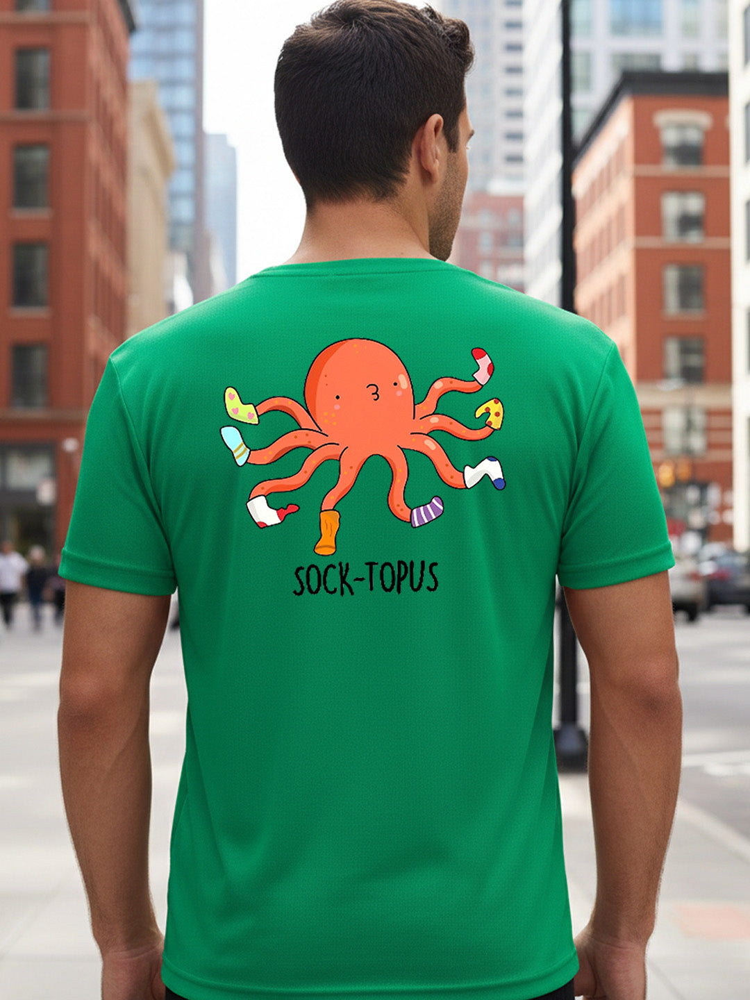 Greylongg Round Neck It's Octopus Design Printed T-Shirt.