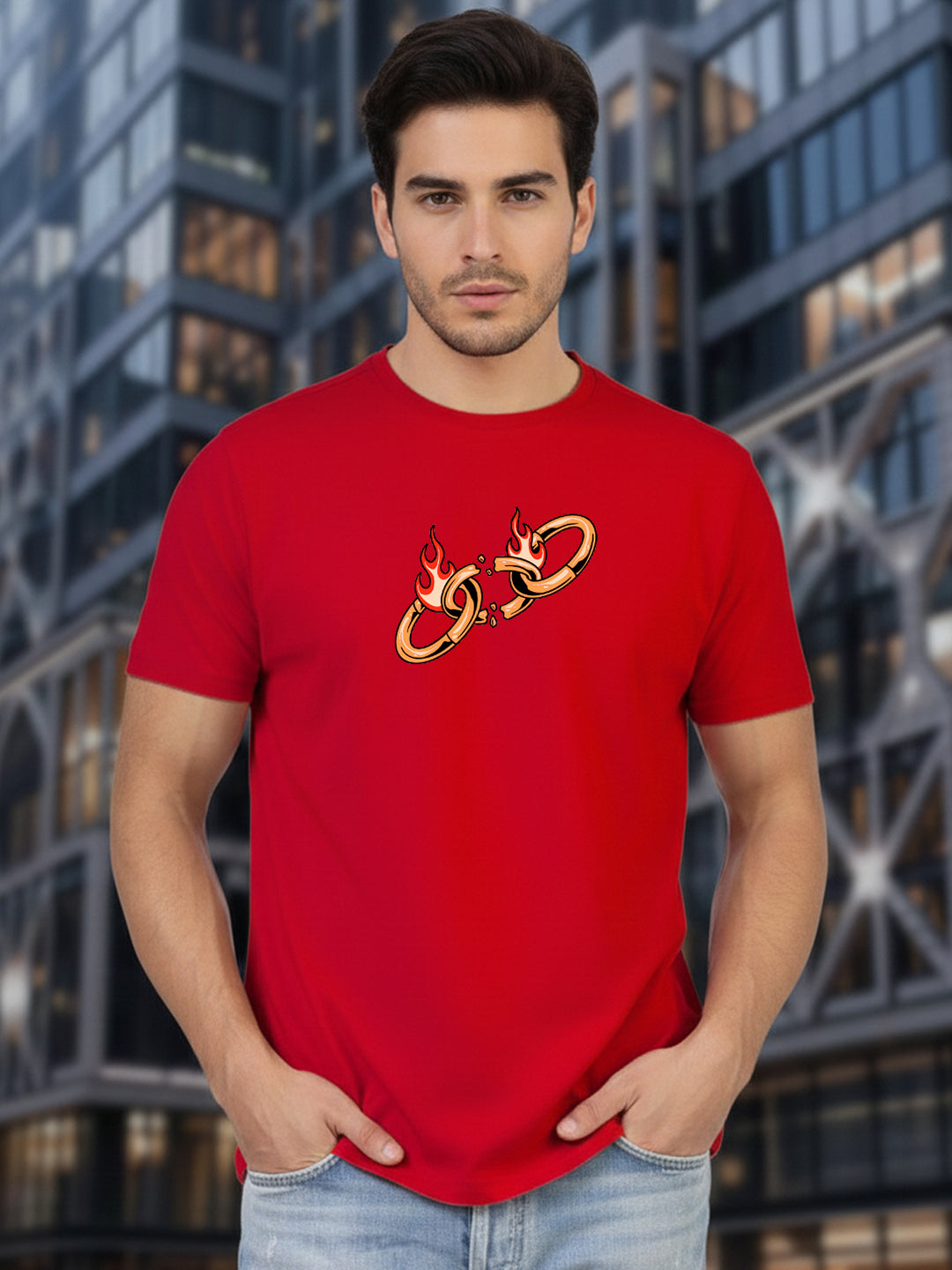 Greylongg Round Neck Streetwear Design Printed T-Shirt.