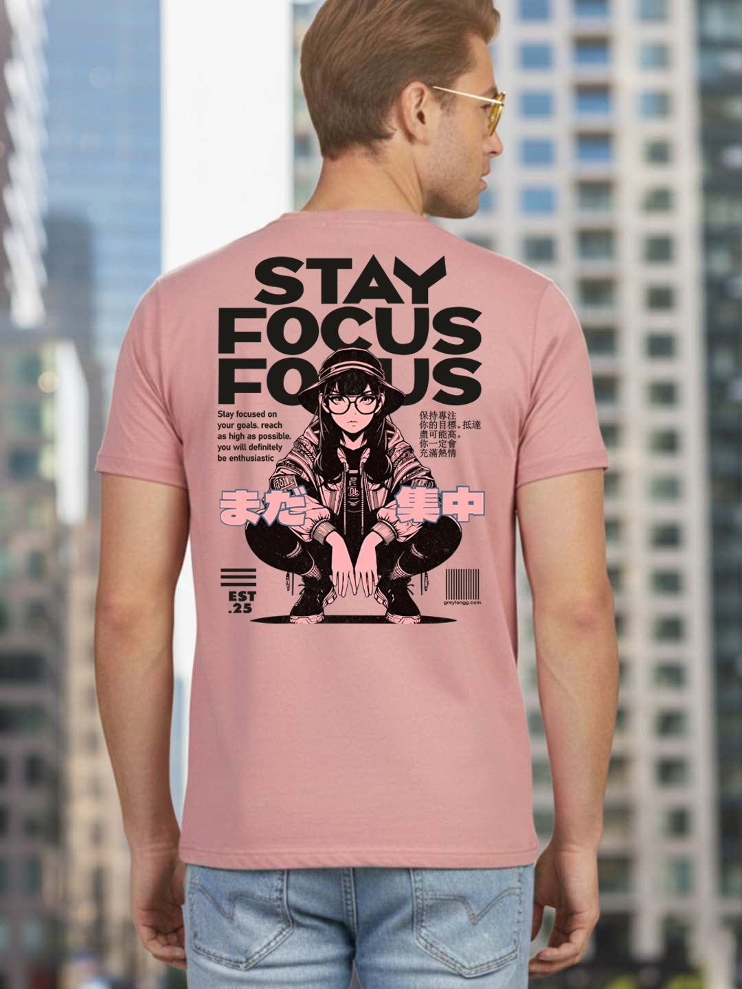 Greylongg Round Neck Streetwear Design Printed T-Shirt.