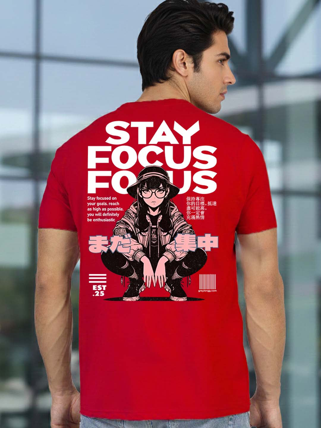 Greylongg Round Neck Streetwear Design Printed T-Shirt.