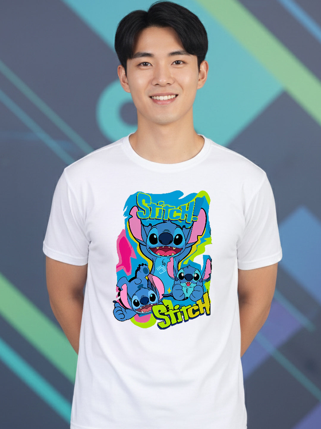 Greylongg Round Neck Stitch Design Printed T-Shirt.