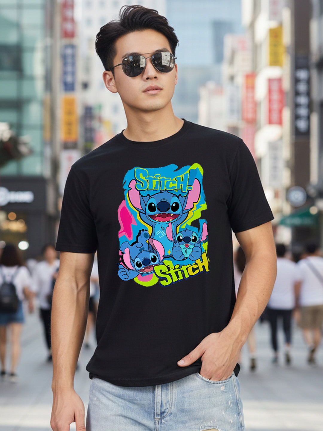 Greylongg Round Neck Stitch Design Printed T-Shirt.