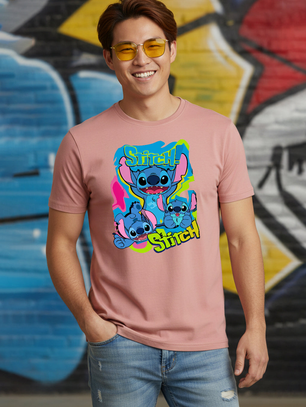 Greylongg Round Neck Stitch Design Printed T-Shirt.