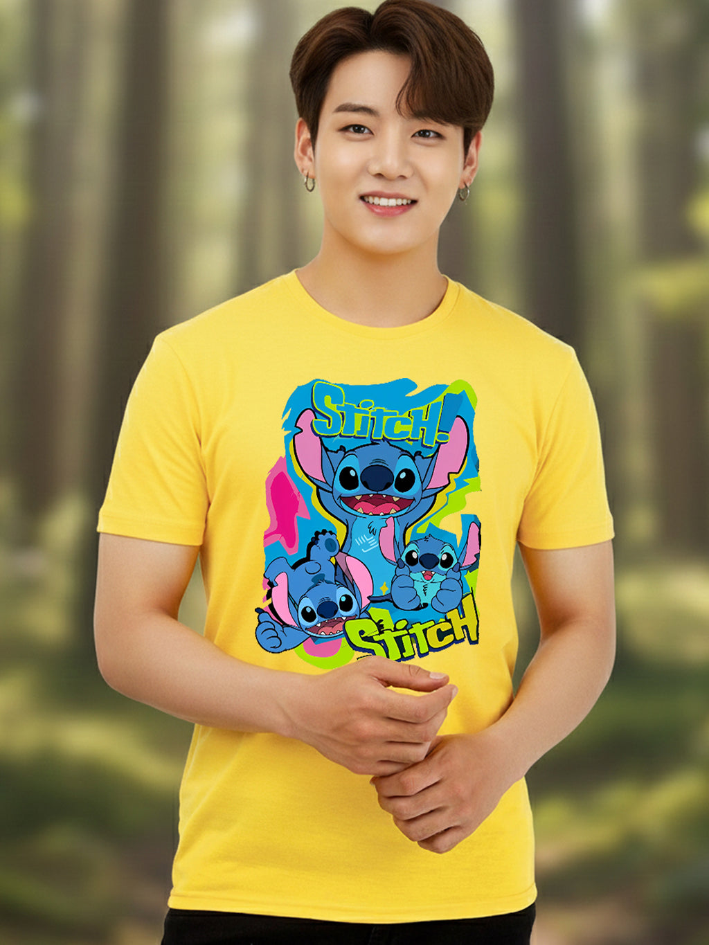 Greylongg Round Neck Stitch Design Printed T-Shirt.