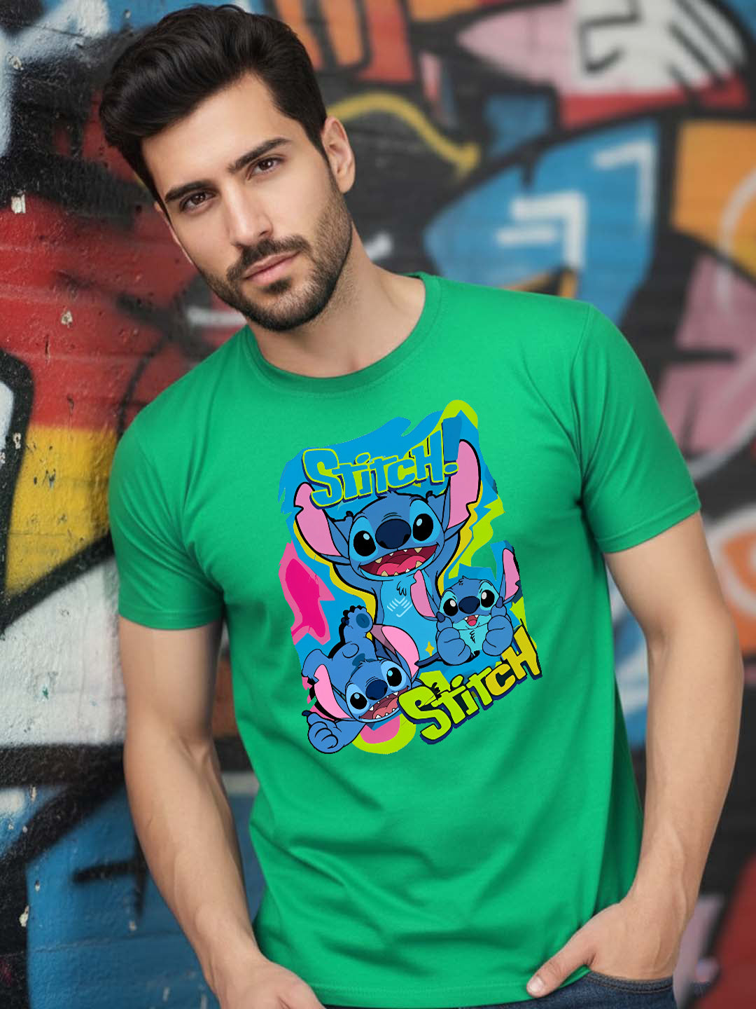 Greylongg Round Neck Stitch Design Printed T-Shirt.