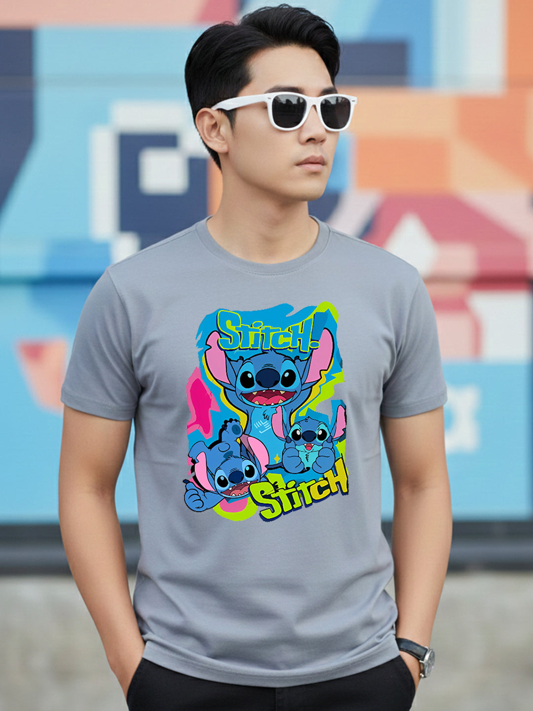 Greylongg Round Neck Stitch Design Printed T-Shirt.