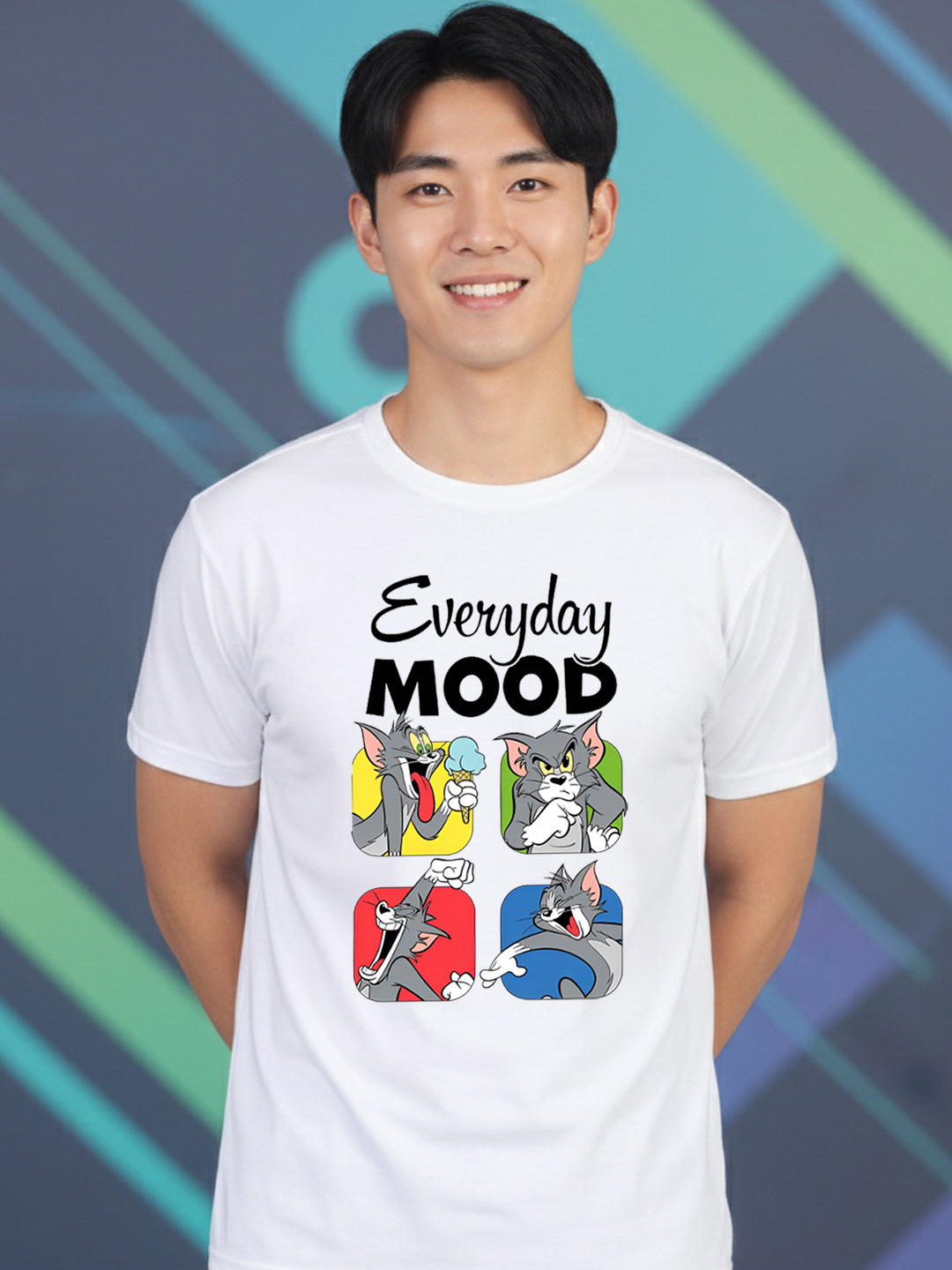 Greylongg Round Neck Tom Cartoon Design Printed T-Shirt.