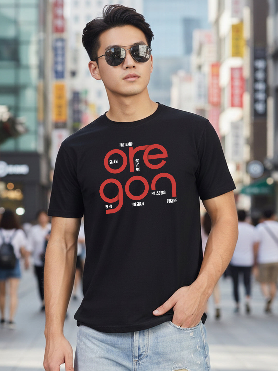 Greylongg Round Neck Oregon Design Printed T-Shirt.