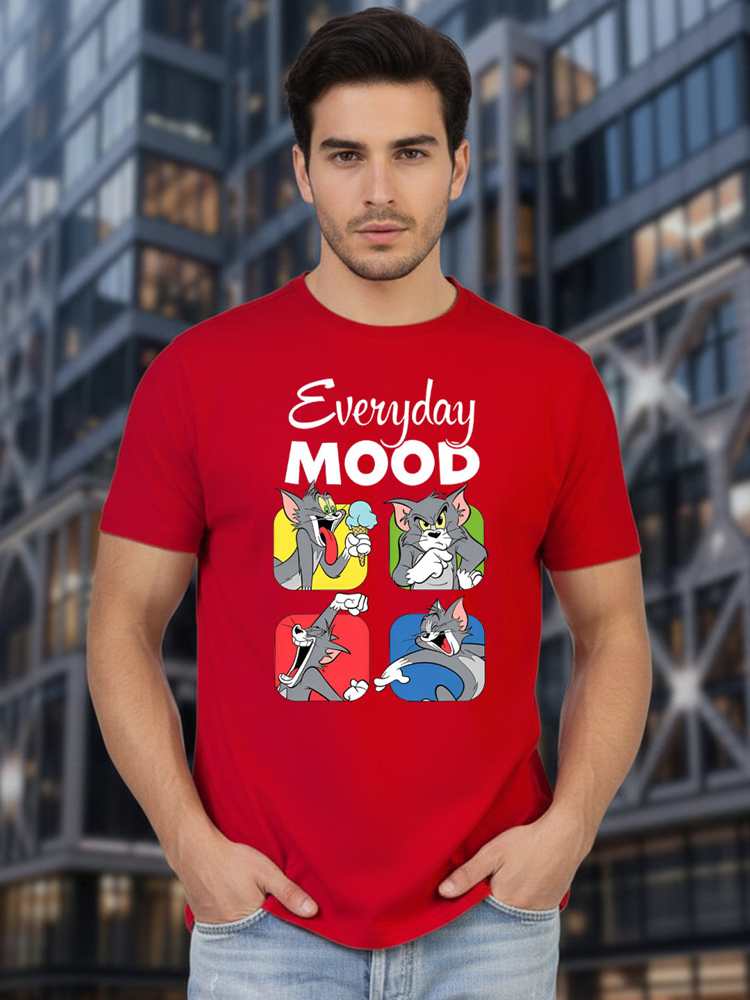 Greylongg Round Neck Tom Cartoon Design Printed T-Shirt.