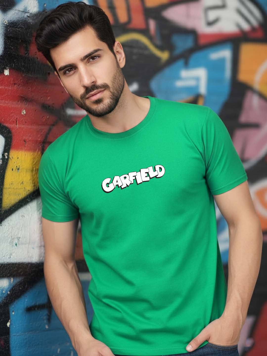 Greylongg Round Neck Garfield Design Printed T-Shirt.