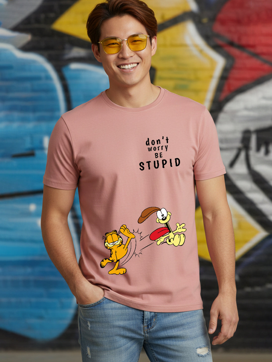 Greylongg Round Neck Garfield Design Printed T-Shirt.