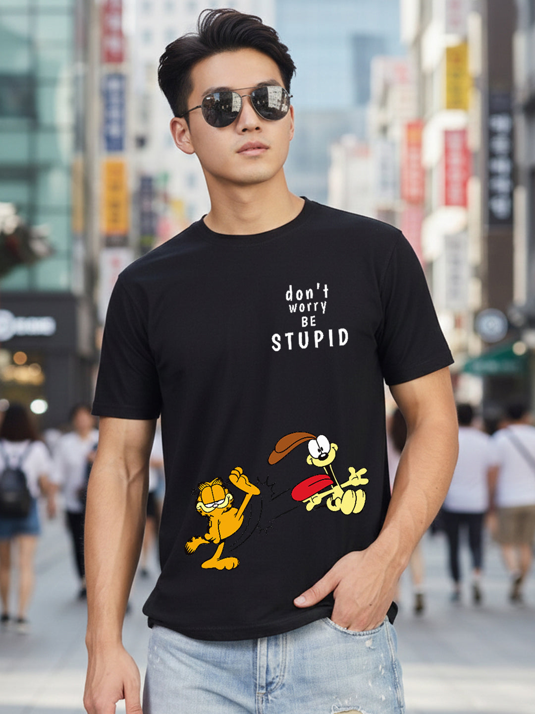Greylongg Round Neck Garfield Design Printed T-Shirt.