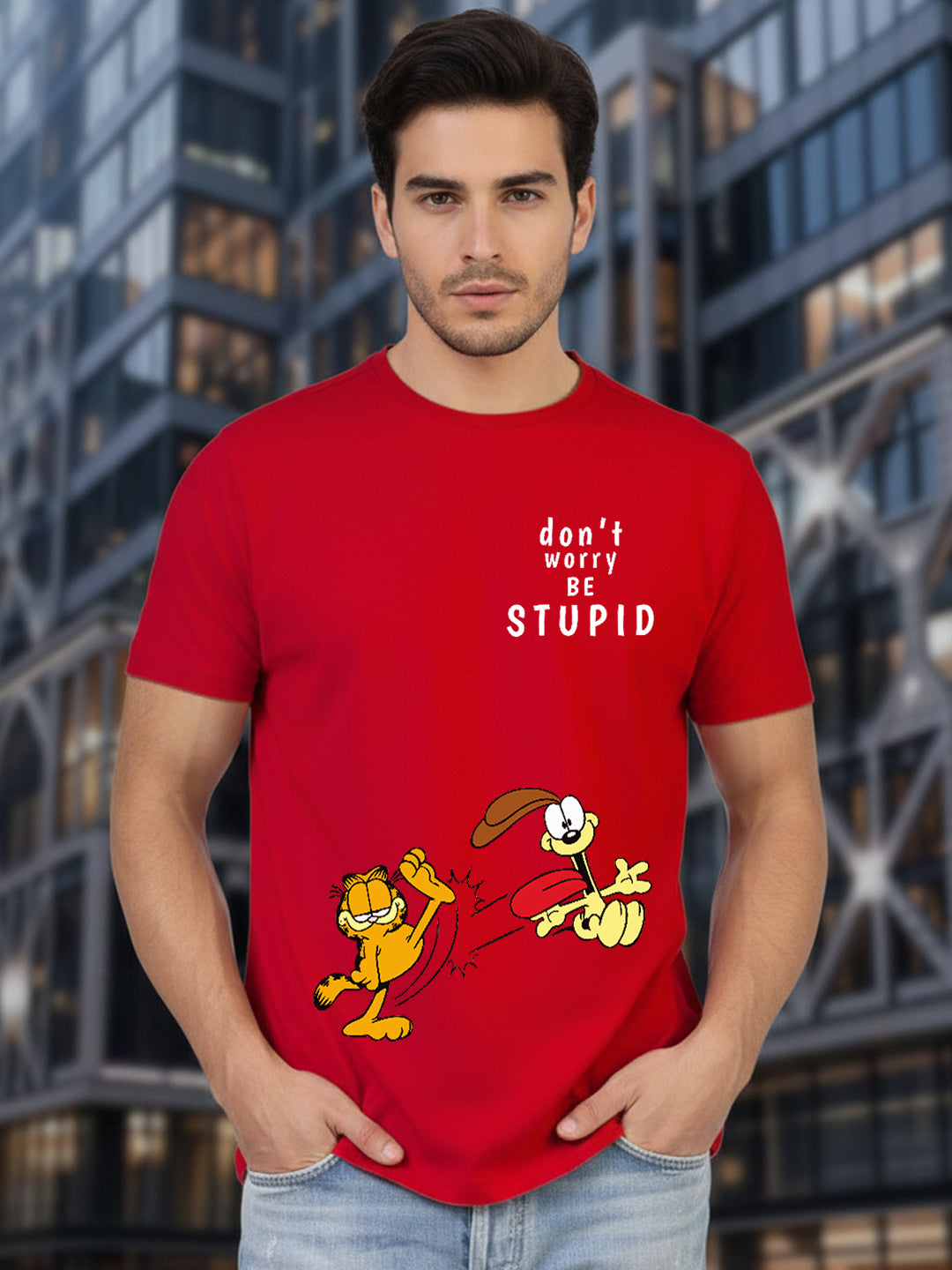 Greylongg Round Neck Garfield Design Printed T-Shirt.