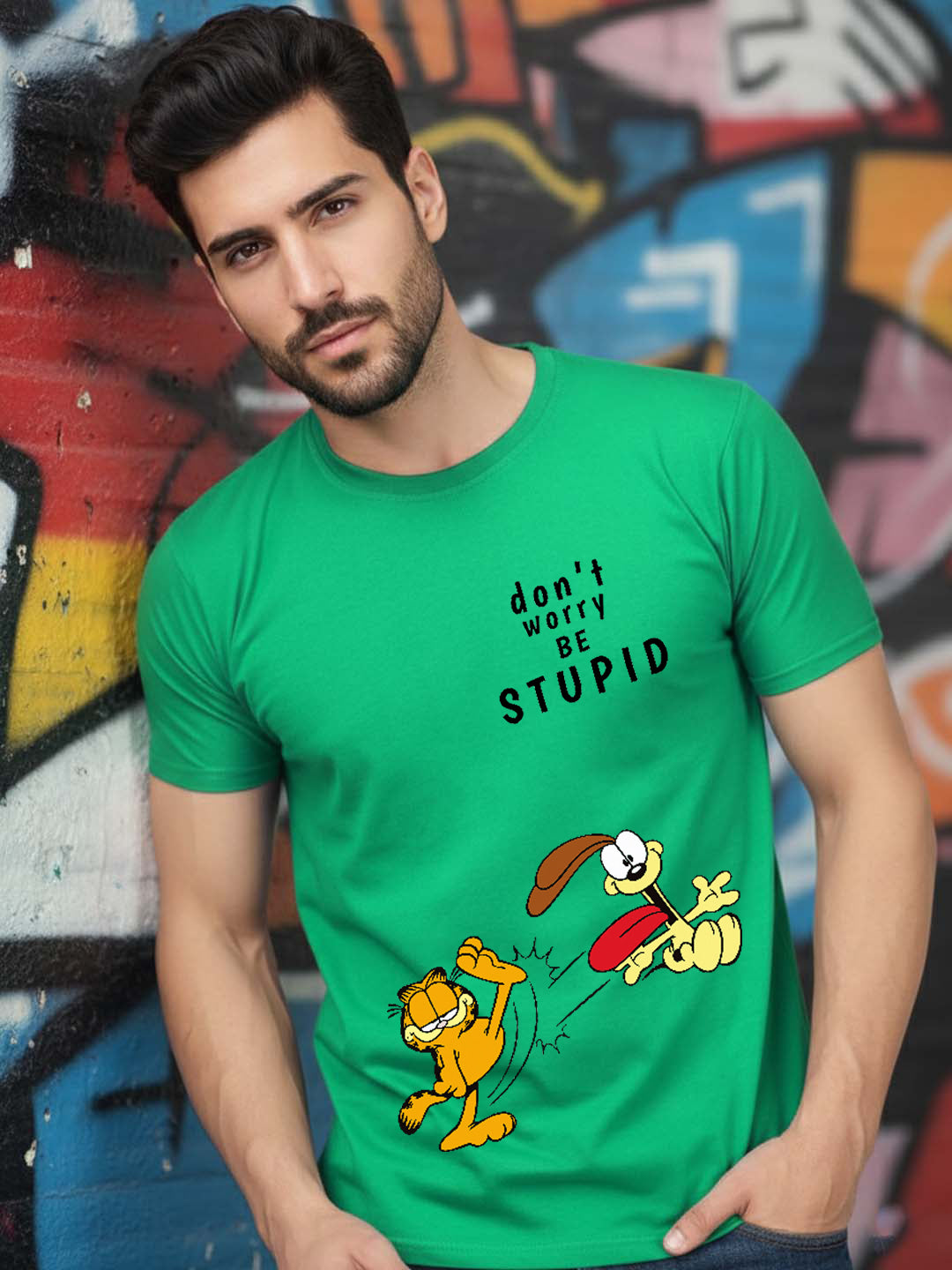 Greylongg Round Neck Garfield Design Printed T-Shirt.