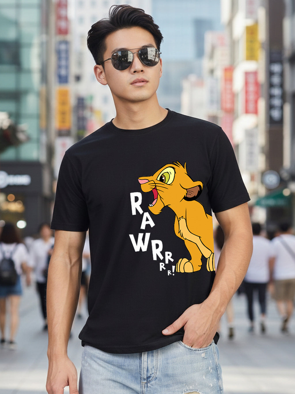 Greylongg Round Neck Disney Simba Design Printed T-Shirt.