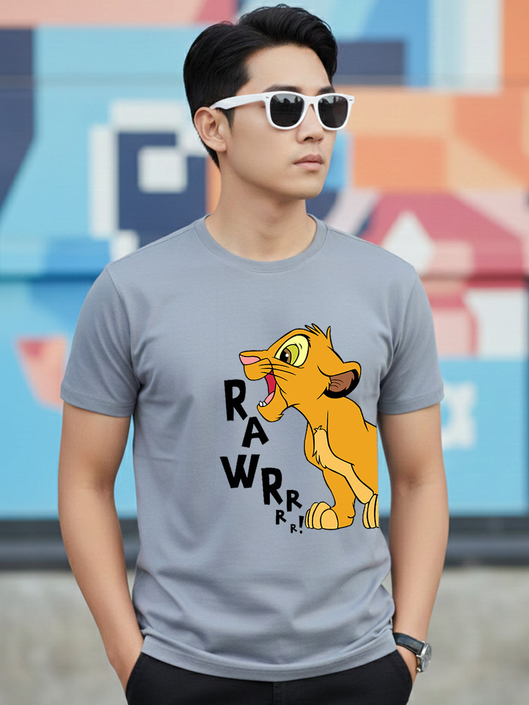 Greylongg Round Neck Disney Simba Design Printed T-Shirt.