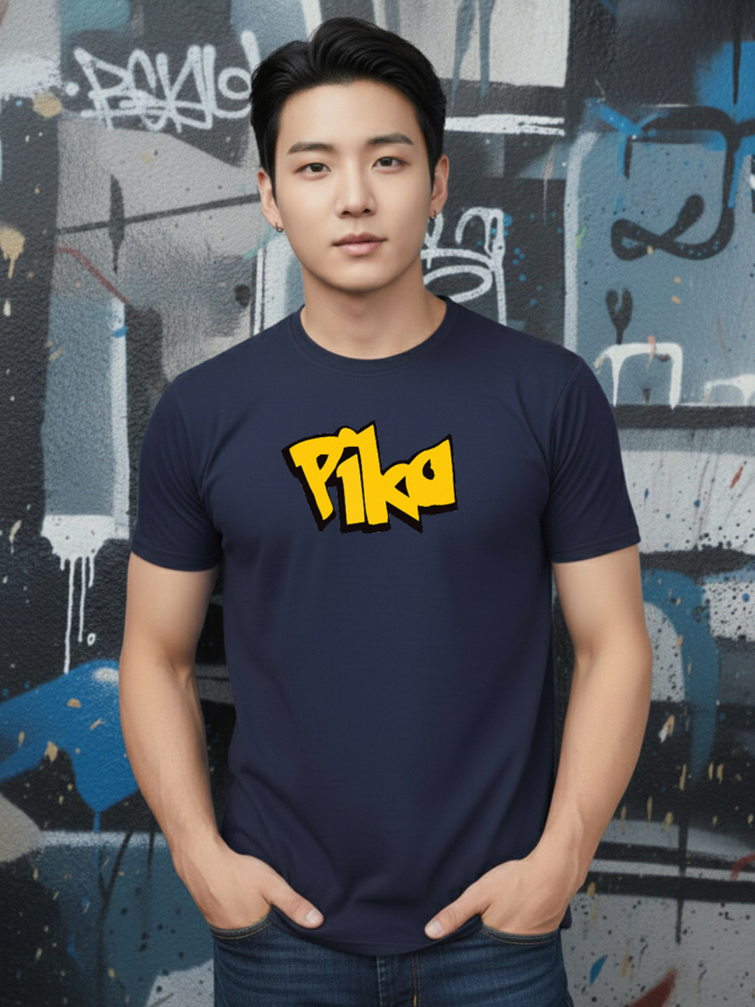 Greylongg Round Neck Cartoon Pika-chu Design Printed T-Shirt.