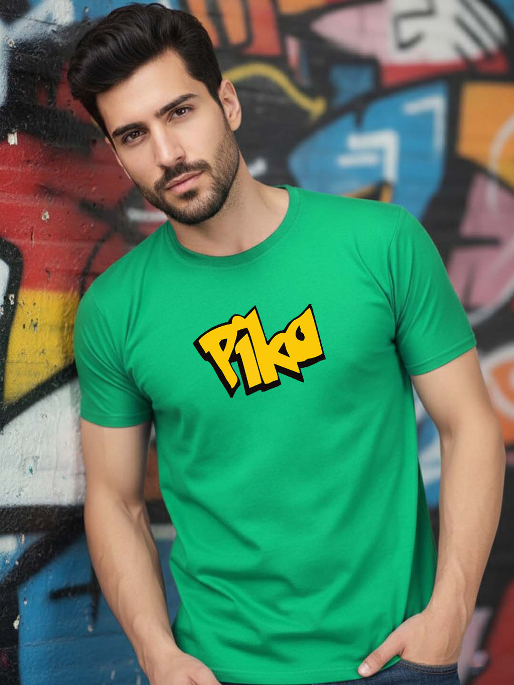 Greylongg Round Neck Cartoon Pika-chu Design Printed T-Shirt.