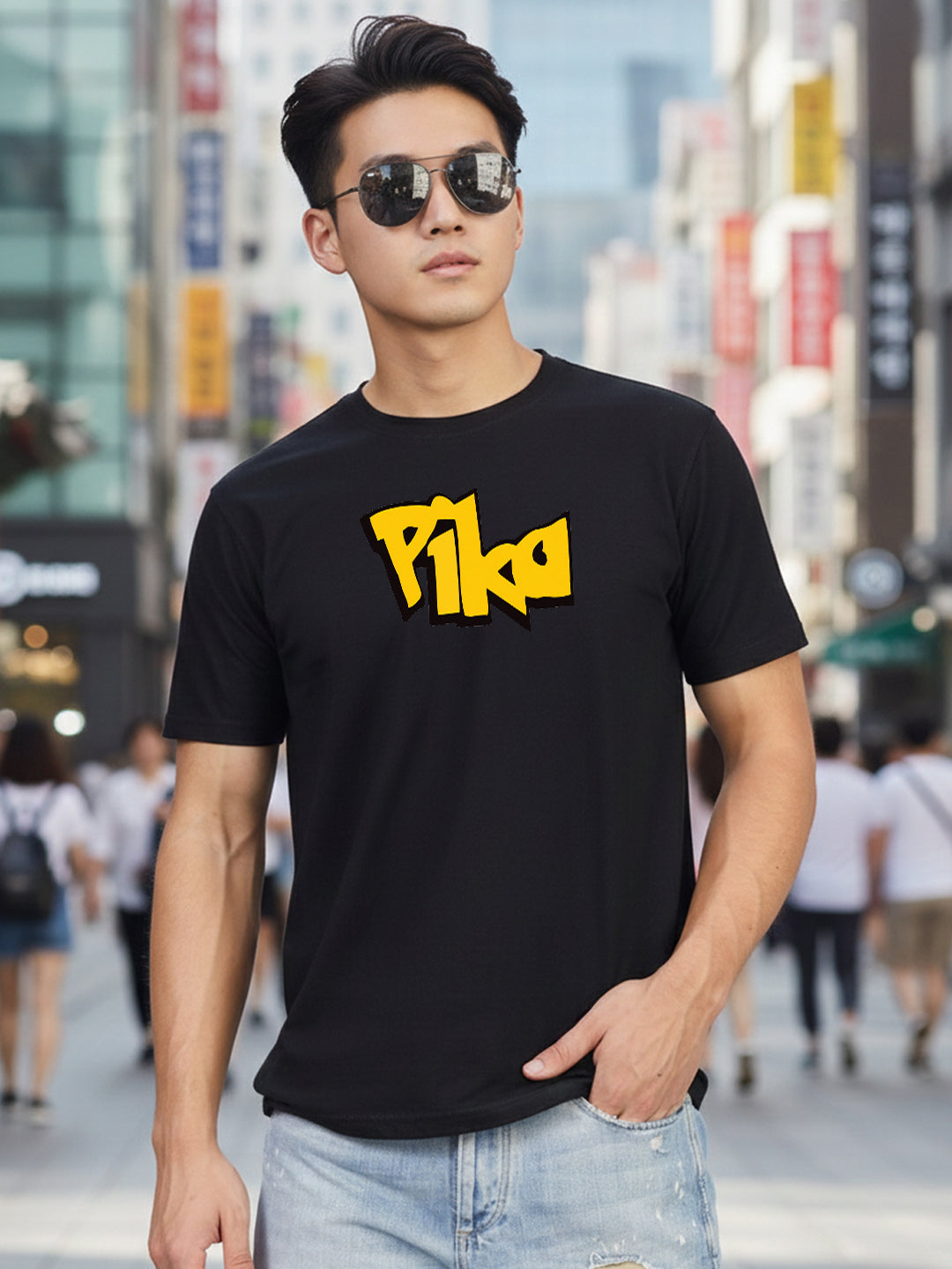 Greylongg Round Neck Cartoon Pika-chu Design Printed T-Shirt.
