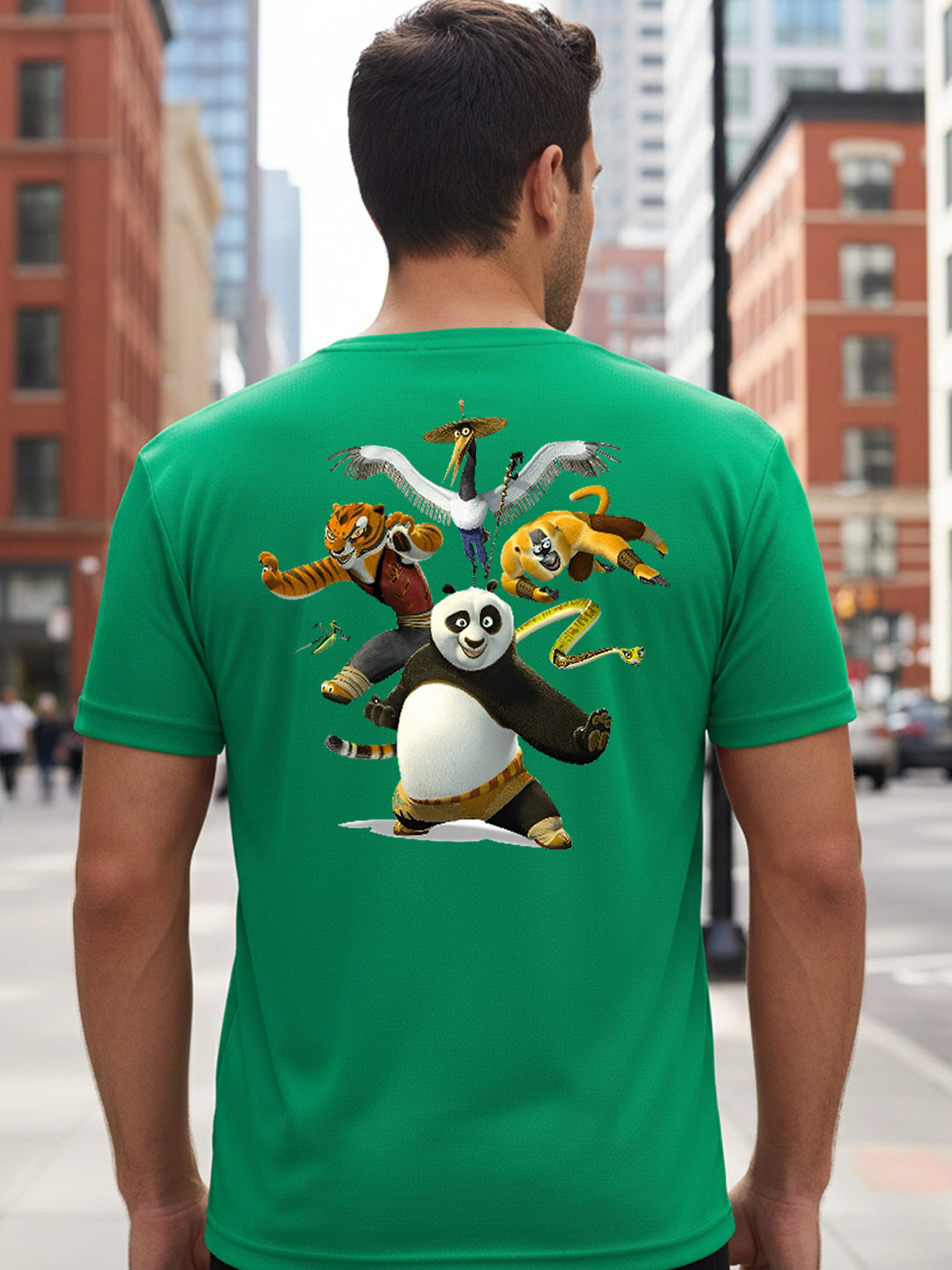 Greylongg Round Neck Cartoon Panda Design Printed T-Shirt.